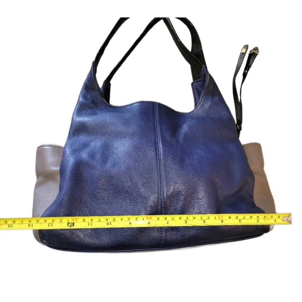 Perlina New York Soft Leather Hobo Bag Blue and Gray Colorblock